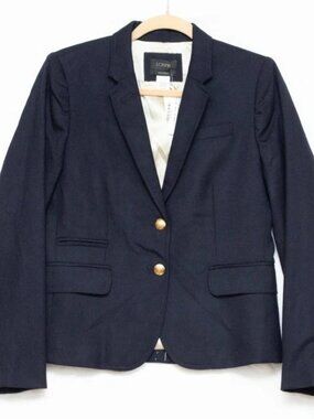 New w/ Tag J.Crew Wool Navy Schoolboy Blazer Gold Crest Button Striped Lining 6
